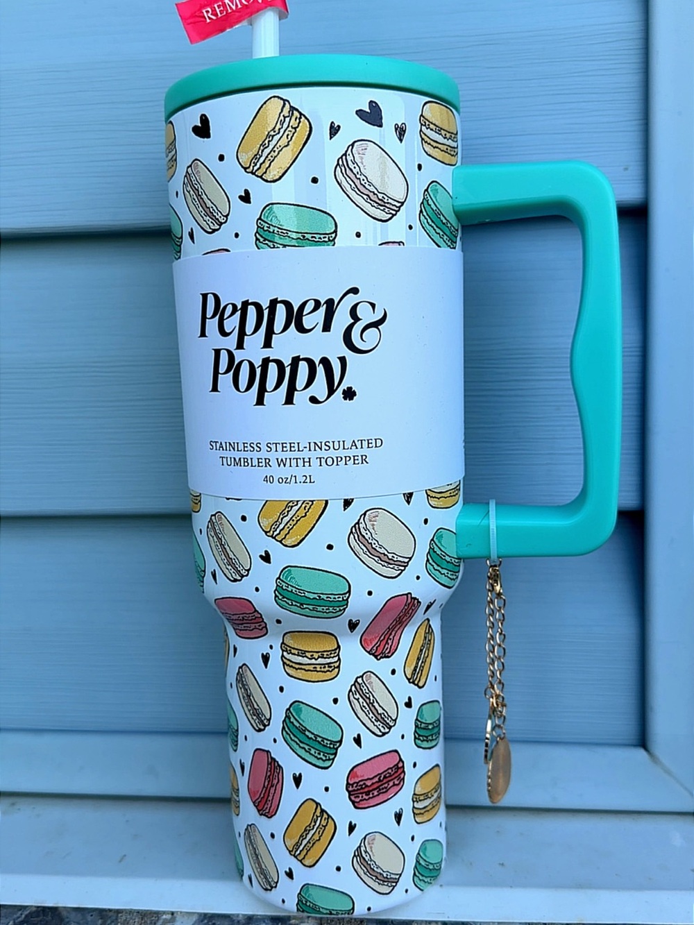 Teal Macaron Stainless Steel Insulated Tumbler with Handle